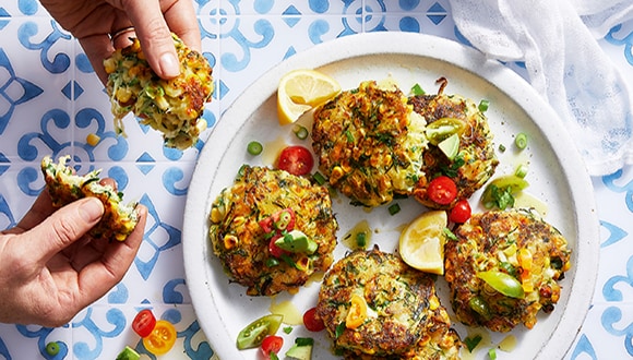 Healthy zucchini and corn fritters